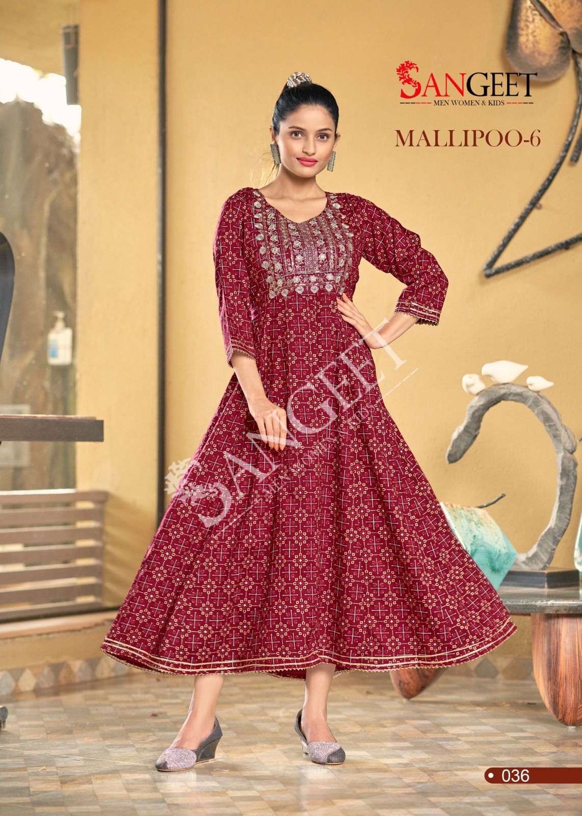 Mallipoo 6 By Sangeet 031-036 Anarkali Kurtis Catalog